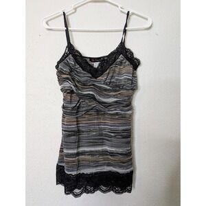 Vintage Volume One Juniors‎ Cami Tank Top Medium Brown Teal Lace Trim Y2K Grunge